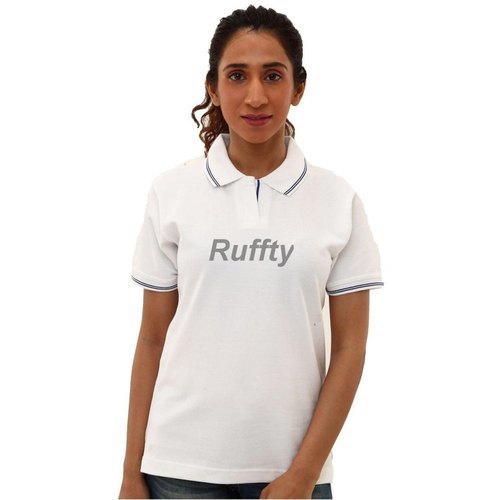 White Half Sleeves Ladies Polo Neck T Shirt