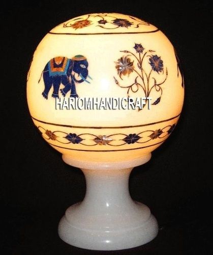 Various Colors Are Available Marble Table Lamp Lapis Elephant With Floral Stone Mosaic