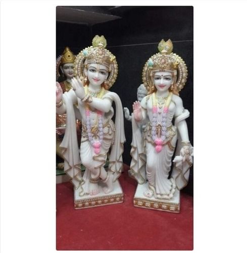 Easy To Clean White And Golden Radha Krishna Marble Statues