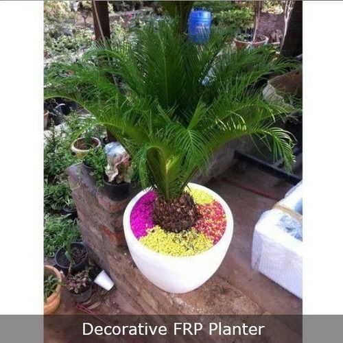 FRP Decoative White Round Planter