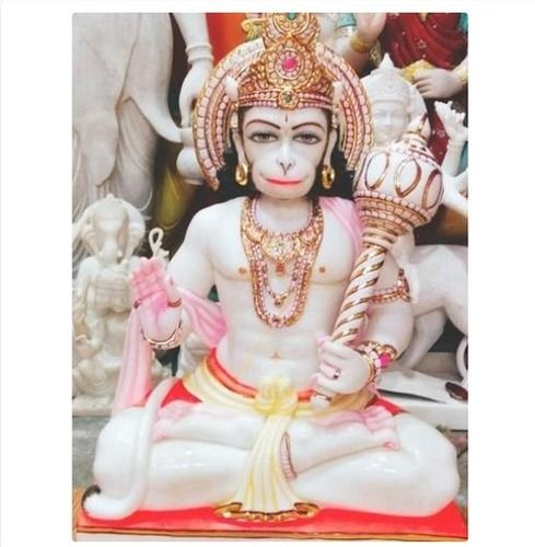 Durable Gold Plated White Marble Lord Hanuman Statue