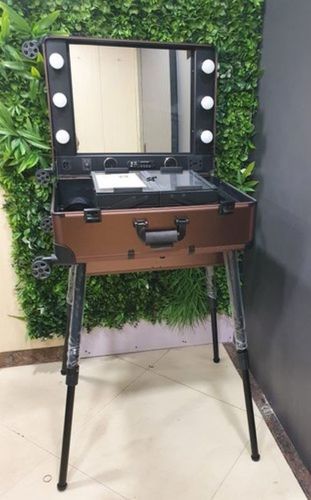 Coffee Brown Portable Makeup Vanity With Wheels