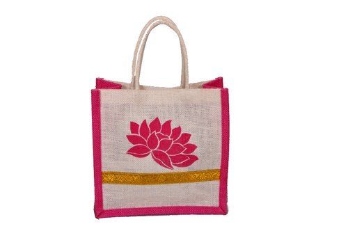 Lotus Printed Jute Gift Bags