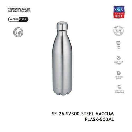 Silver 500Ml Hot And Cold Stainless Steel Vacuum Flask Bottle