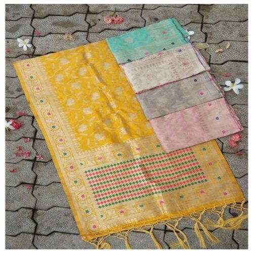 Half Fine Zari Gold Bamboo Silk Dupatta