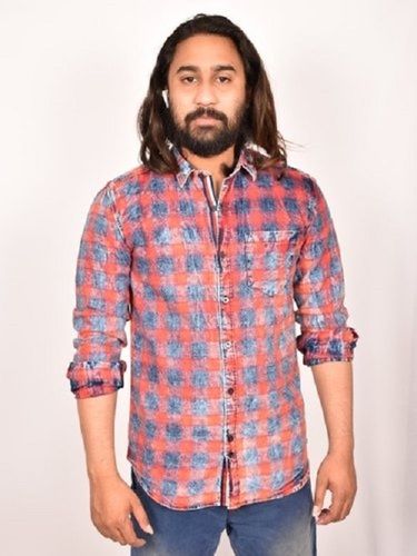 Blue Mens Casual Wear Indigo Check Shirt