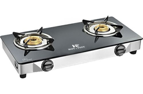 Manual Two Burner Glass Top Black Lpg Gas Stove