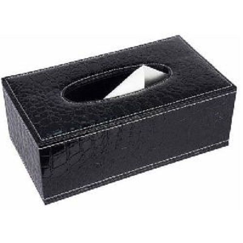 Plain Black Leather Tissue Box