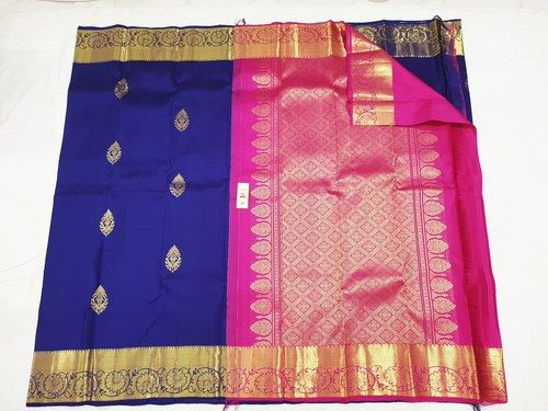 Navy Blue With Pink Kanchipuram Wedding Silk Saree