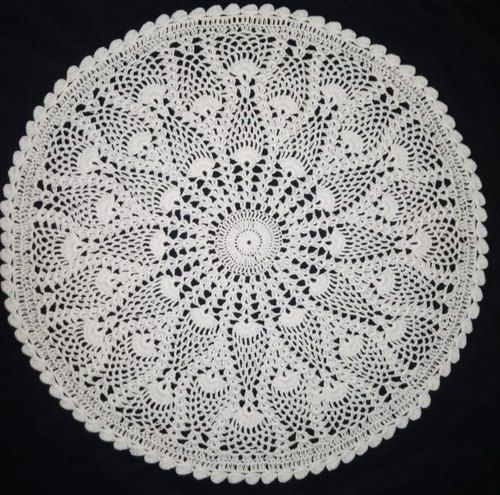 White 16 Inch Round Crochet Table Cover