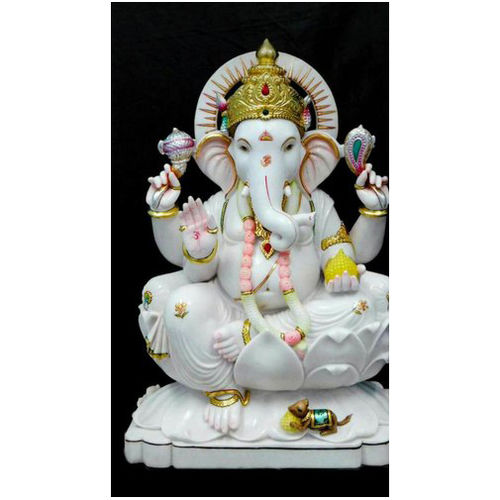 Handmade Lord Ganesha White and Golden Statue