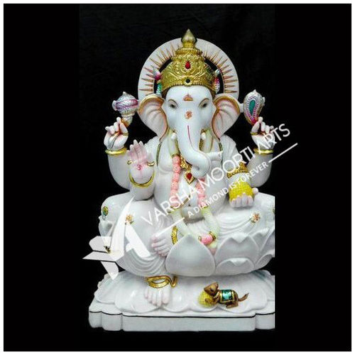 White And Golden Marble Ganesha Statue