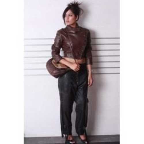 Plain Ladies Black Leather Pant