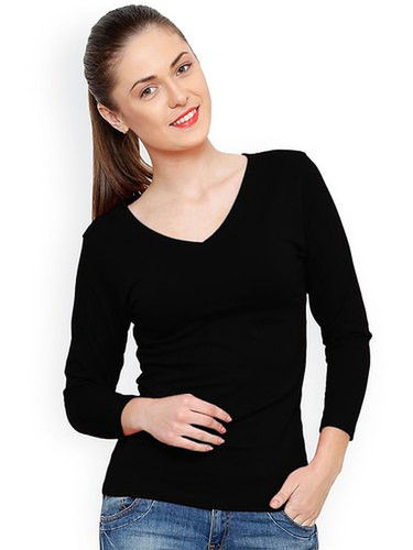 Black Ladies Full Sleeves Cotton T Shirt