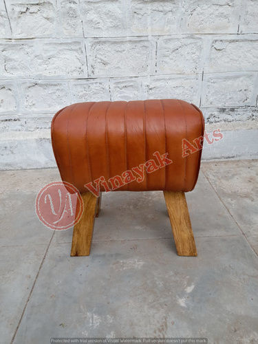Leather Stool With Wooden Legs 344 