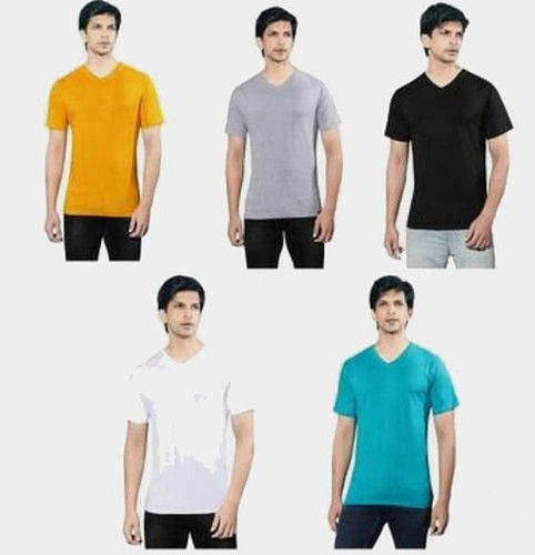 Yellow Mens V Neck T Shirts