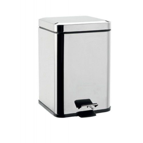 Silver Polished Stainless Steel Office Square Pedal Dustbin