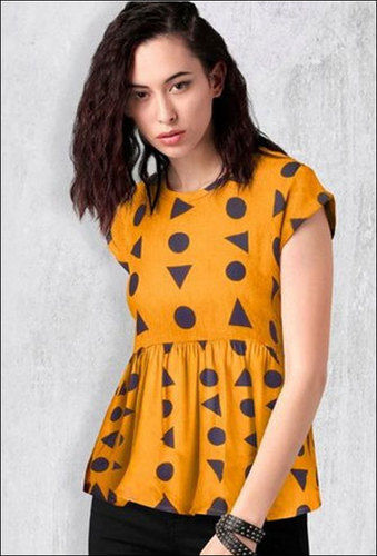 Yellow Ladies Cotton Printed Top