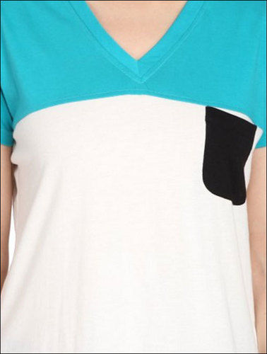 White V Neck Pocket Ladies T-Shirts