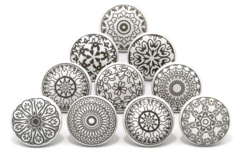 White Ceramic Printed Door Knobs