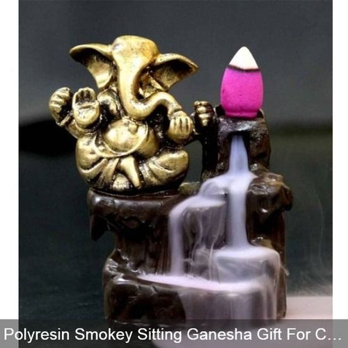 Polyresin Smokey Sitting Ganesha Statue Cum Incense Holder