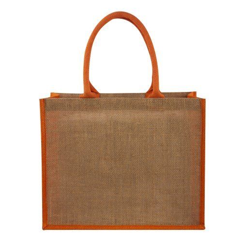 Orange And Brown Jute Shopping Bag