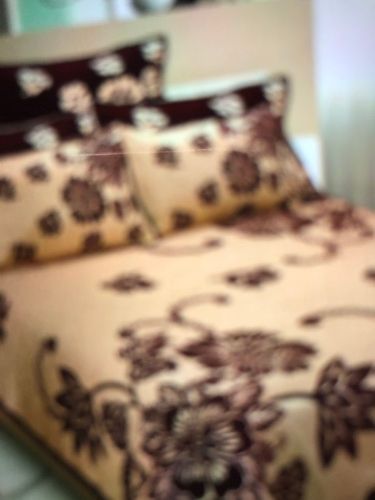 Cream Cotton Printed Double Bedsheet