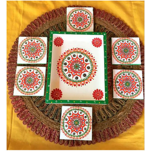 Wood Wooden Tray With Tea Coasters