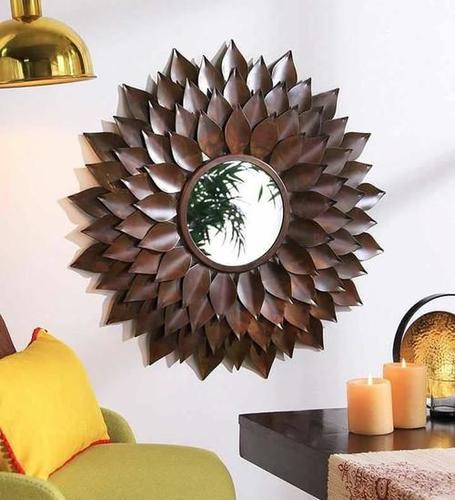 Brown Metal Round Wall Mirror