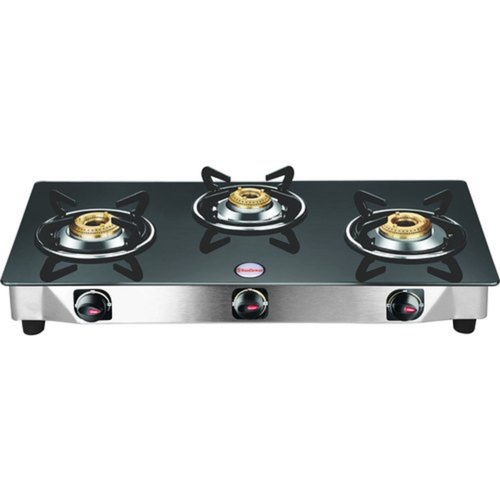 Toughened Glass Top Triple Brass Burner Stove - Dimension (L*W*H): 770X380X60 Millimeter (Mm)