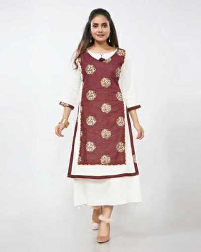 Cotton Maroon Color Ladies Kurtis