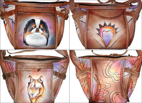 Various Colors Are Available Japanese Chin And Wolf Printed Leather Bag