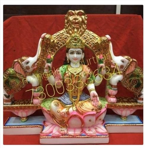 Durable Multicolour Gold Plated Marble Lakhsmi Statue