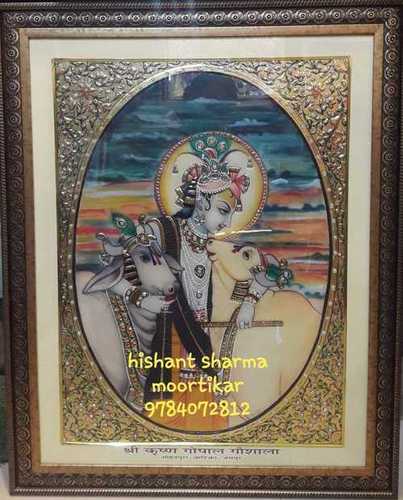 Golden Antique Hand Made Painting Radha Krishna