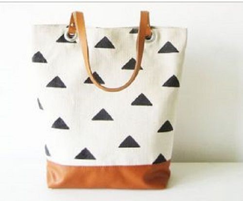 Various Colors Are Available Canvas Bag With Leather Handle