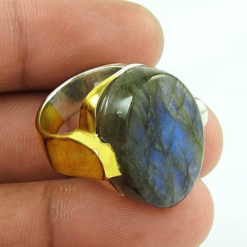 925 Sterling Silver Gold Plated Labradorite Ring