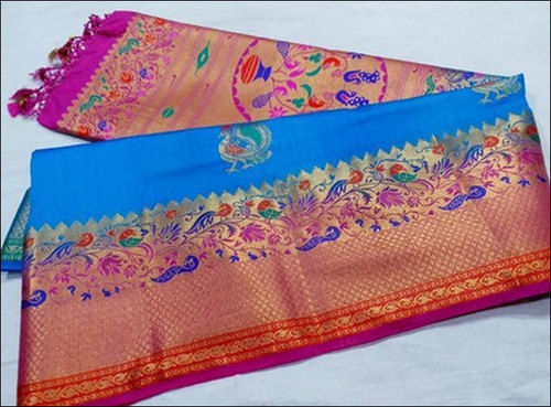 Blue Semi Paithani Silk Saree