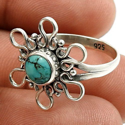 Traditional Turquoise Gemstone Jewelry Solid 925 Sterling Silver Handmade Ring Gender: Women