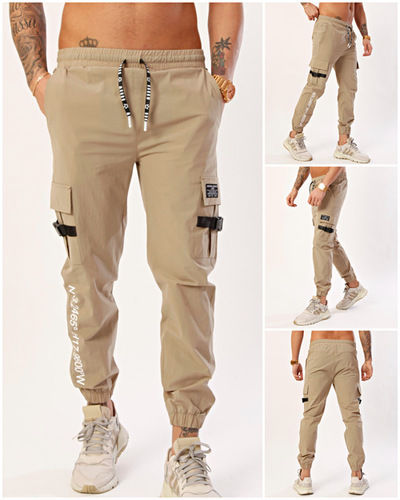 Quick Dry Nohow Men Printed Jogger Trousers Beige