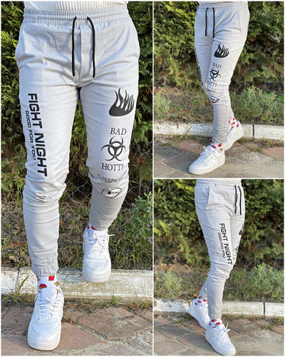 Nohow Men's Jogger Trousers Printed Leg Elastic Gray