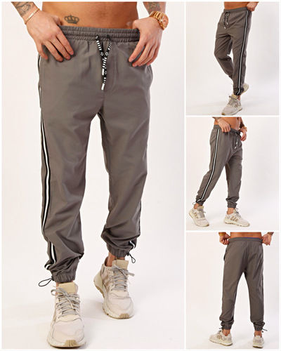 Breathable Nohow Men'S Jogger Trousers Striped Hem Elastic Gray