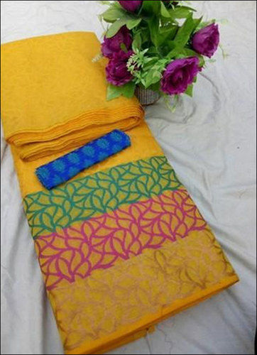 Ladies Yellow Cotton Silk Saree