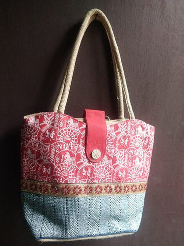 Multicolor Strap Closure Jute Tote Bag