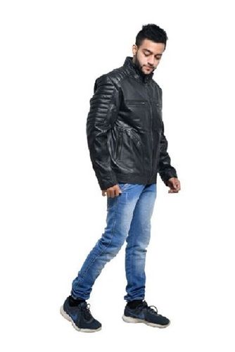 Plain Quilted Black Biker Sheep Nappa Leather Jacket