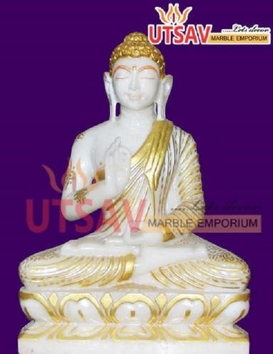 White Marble Buddha Statue With Gold Work