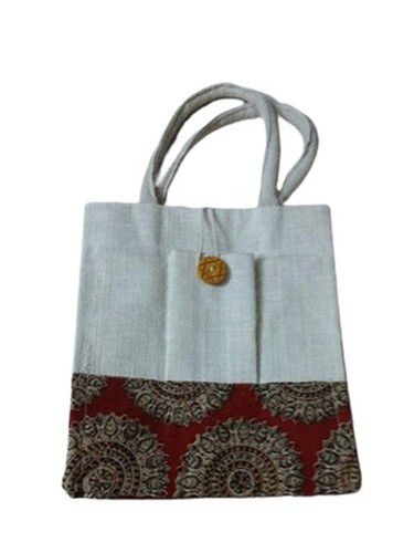 Button Closure Jute Hand Bag