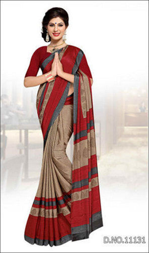 Cream Red Premium Mulberry Silk Teachers Uniform Sarees For School Tea