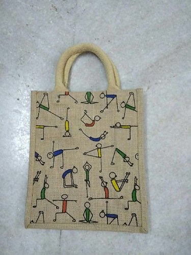 Multicolor Yoga Printed Jute Shopping Bag