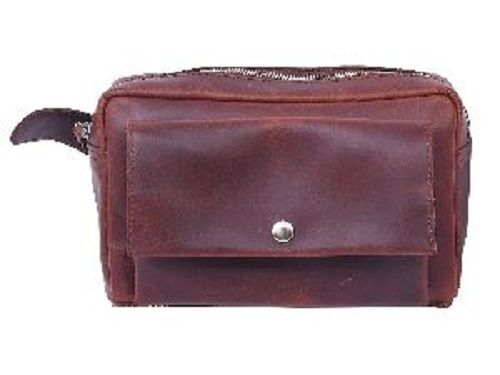 Plain Pattern Leather Brown Waist Bag
