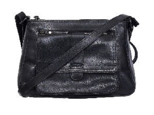 Spacious Black Leather Sling Bag